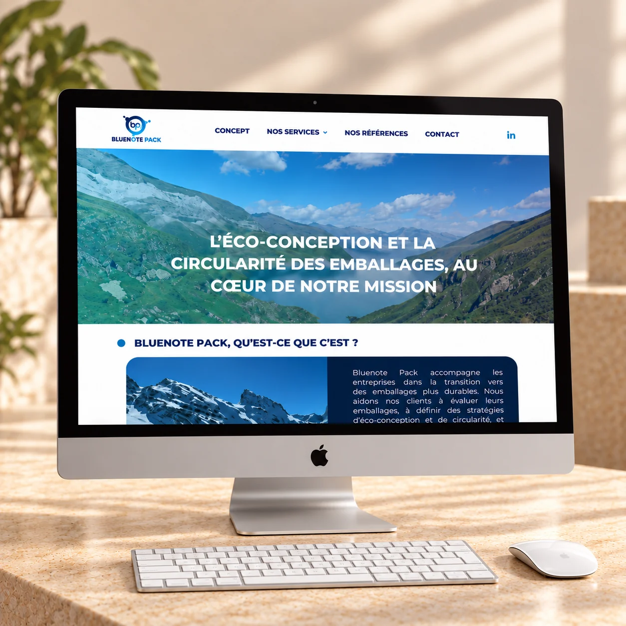 Site vitrine Bluenote Pack sur iMac avec clavier et souris