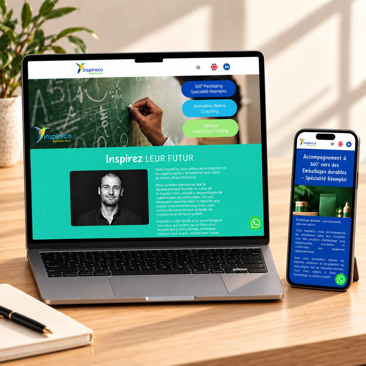 Site InspireCo sur MacBook et smartphone