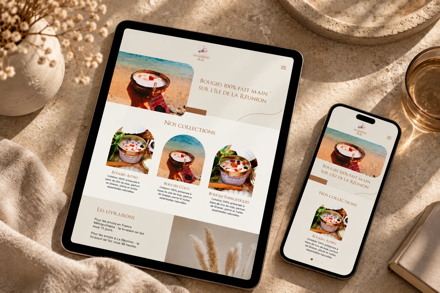 Site Les Senteurs de Ju présenté sur tablette et mobile