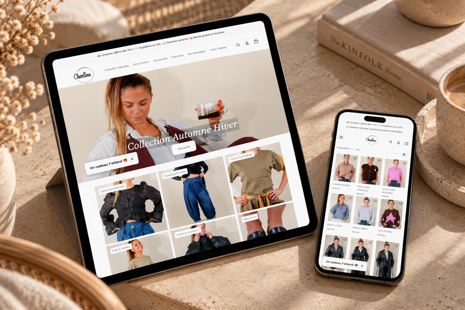 Site Le Vestiaire de Charline présenté sur tablette et mobile
