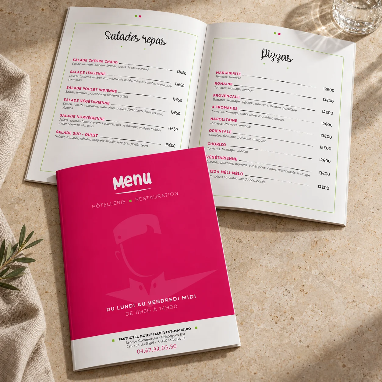 Menu Fast Hôtel Montpellier : couverture et page intérieure