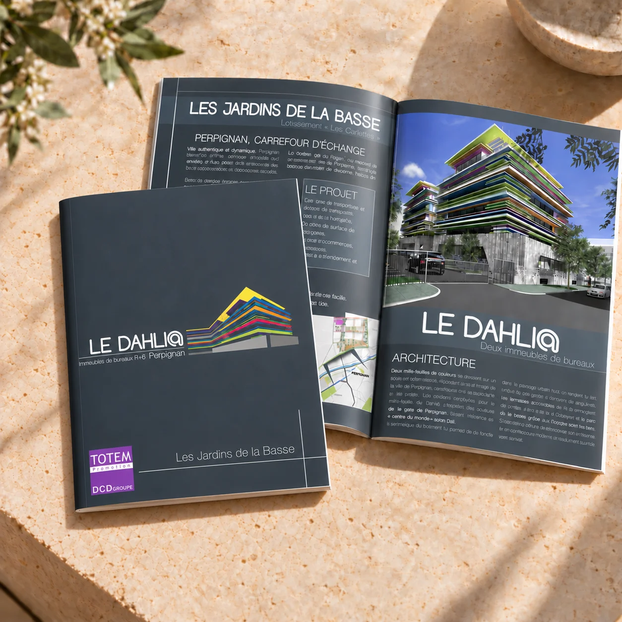Plaquette commerciale Le Dahlia : couverture et présentation architecturale