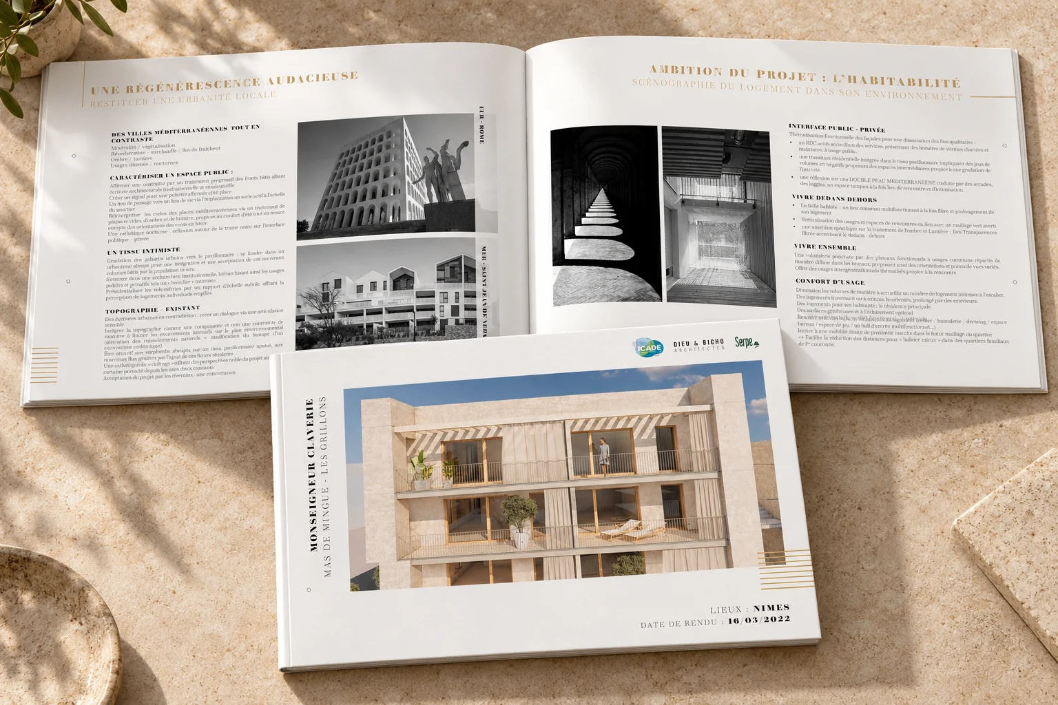 Book immobilier ICADE : couverture et double page intérieure