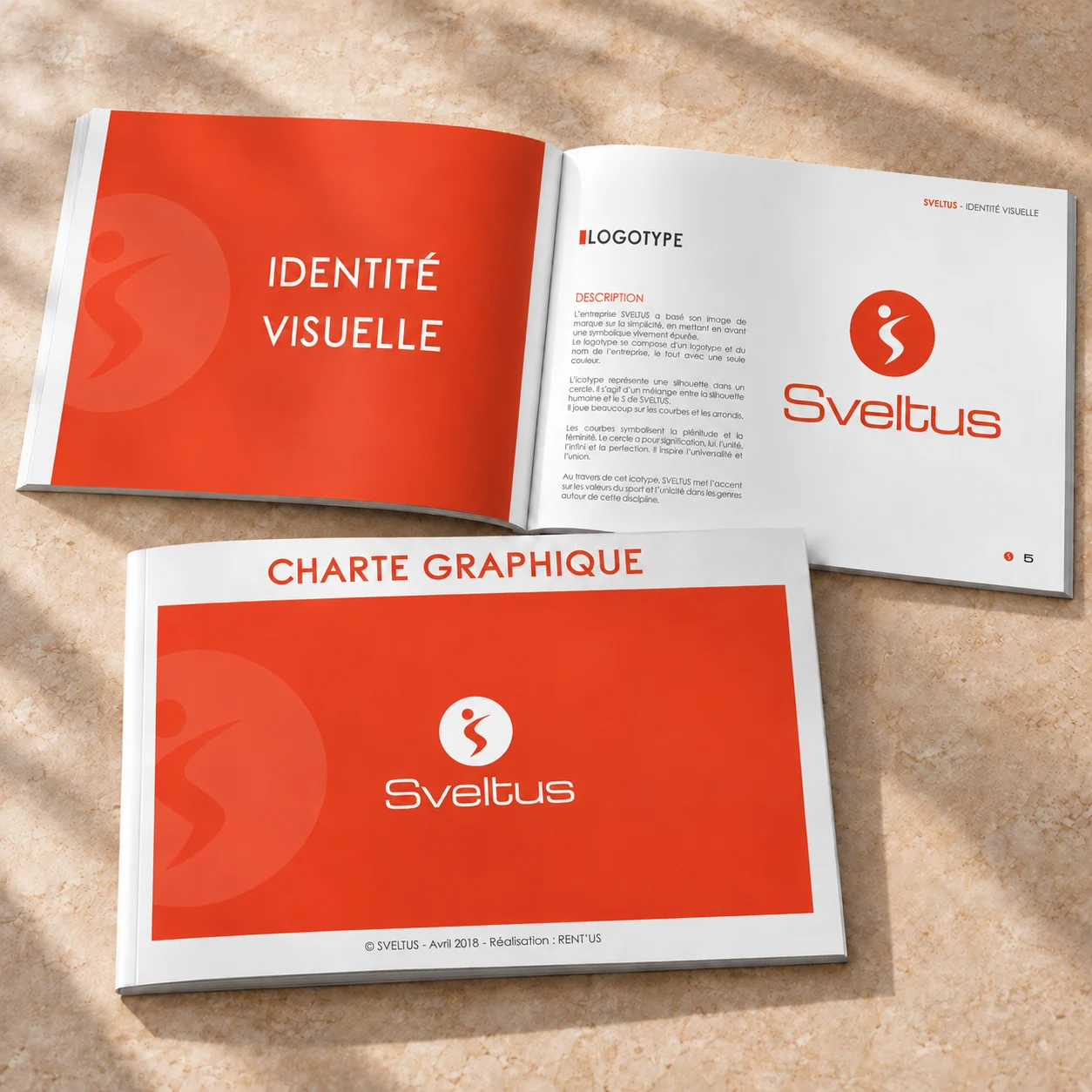 Charte graphique Sveltus : couverture et double page intérieure