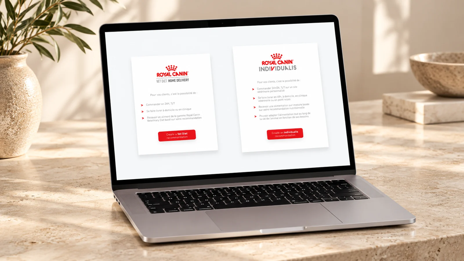 Royal Canin Individualis : maquettes web sur ordinateur