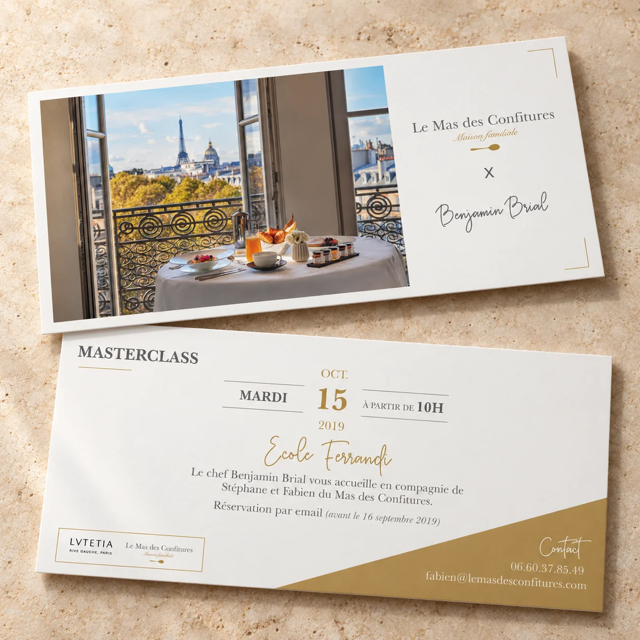 Invitation recto verso à la masterclass Le Mas des Confitures avec Benjamin Brial